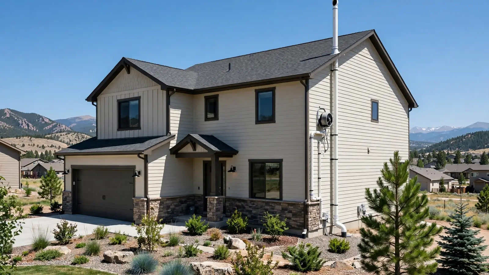 Colorado Springs home with professionally installed radon mitigation vent pipe